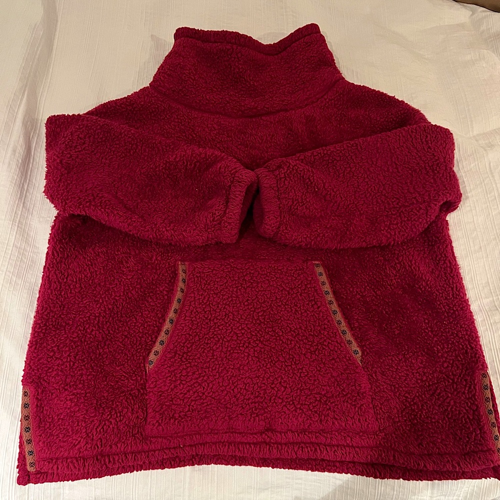 Puffy, soft, hot pink pullover with high fold over collar, Large. By Sundance.